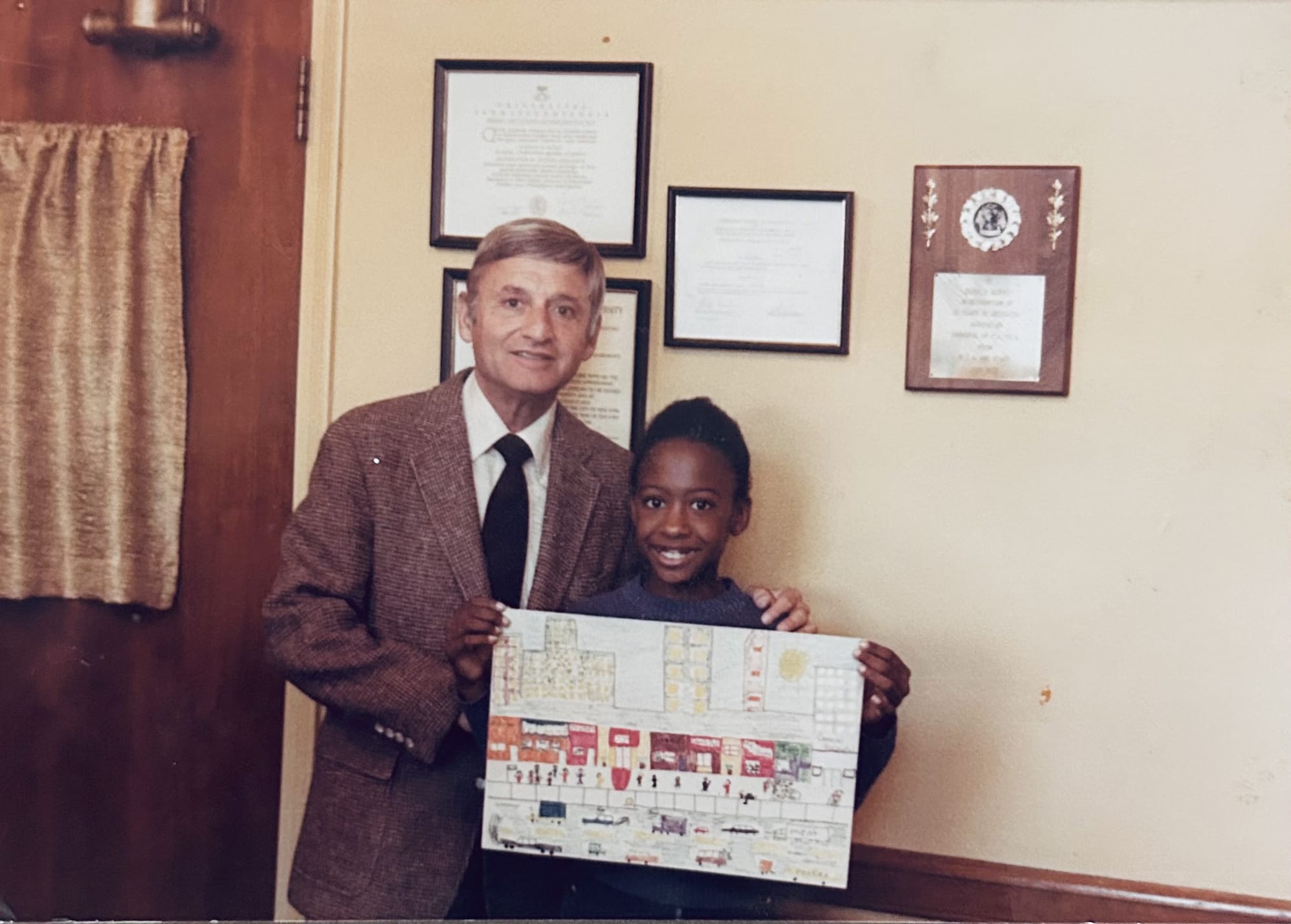 New York City-Tokyo Student Art Exchange Contest, 1984. Pictured, P.S. 171 Principal, Mr. Marks